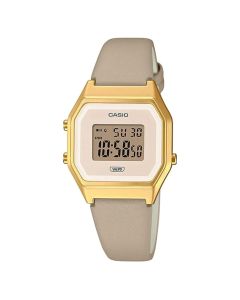 Casio Women Watch Vintage Digital Gold Dial Genuine Leather Band LA680WEGL-5DF
