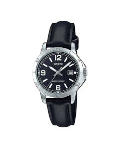 Casio LTP-V004L-1B Women's Black Leather Band Black Dial Date Analog Dress Watch