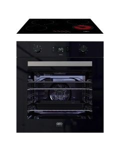 Defy Slimline Bundle - 60cm Glass Undercounter Oven Black + 60cm 4 Solid Plates Hob Black